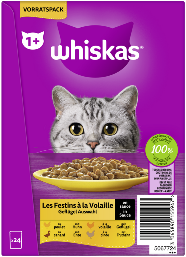 Whiskas 1+ Geflügel Auswahl Sauce 24x85gP